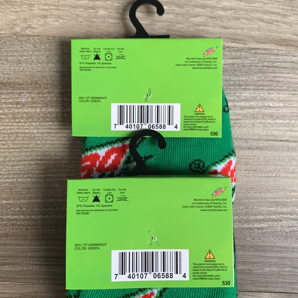 2 Pair Mtn Dew Crew Socks Mens 6-12 Fun Novelty Unisex Sock New Mountain Dew